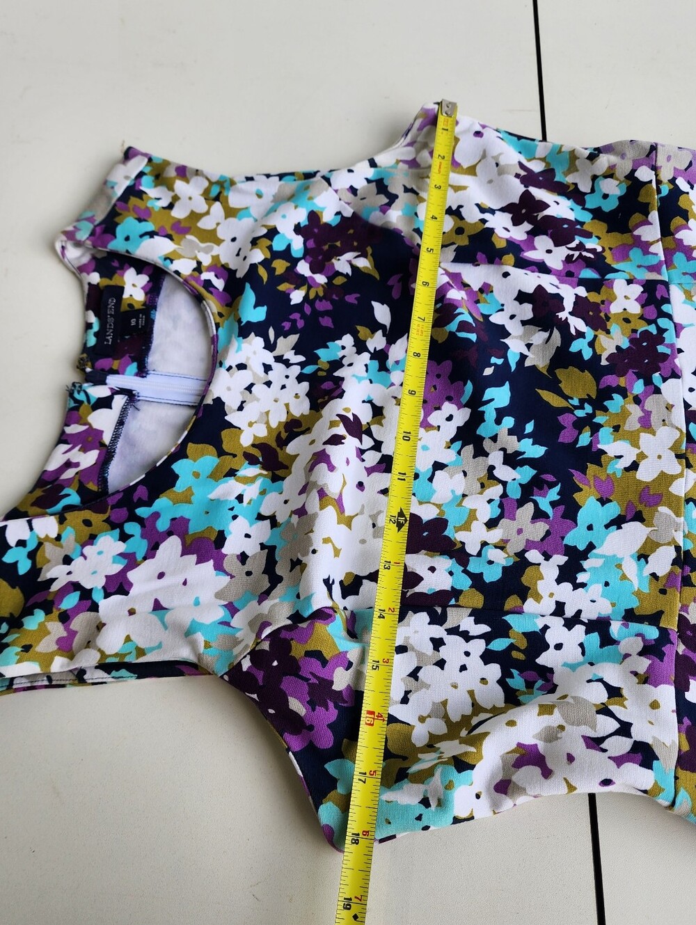 Lands' End Womens Sheath Dress Purple Blue Floral Sleeveless Knee Stretch Zip 10 - Picture 4 of 15